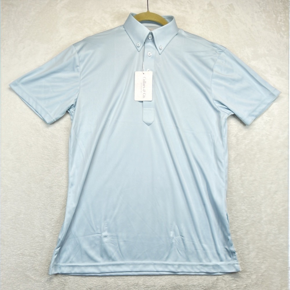 Collars & Co Dress Collar Polo Shirt Men's Small Light Blue Stretch Performance